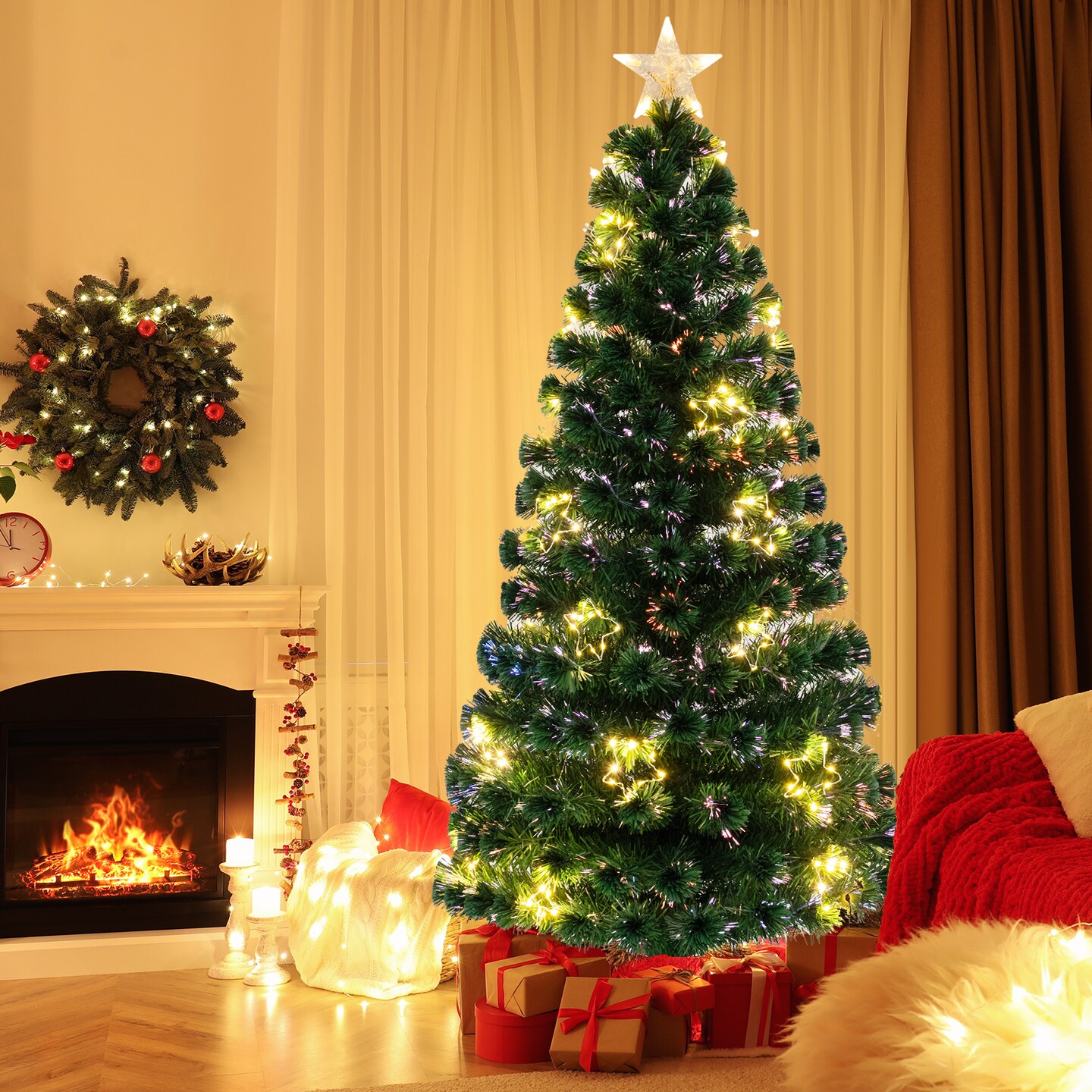 Pre-Lit Artificial Xmas Tree with Top Star and Branch Tips