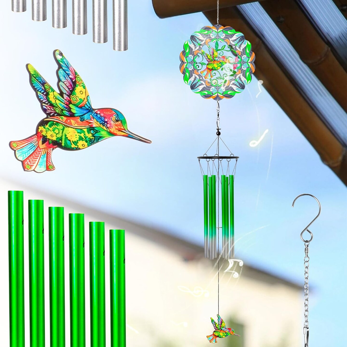 Decor Wind Chimes with Hummingbird Wind Spinner - Wind Chimes for Outside