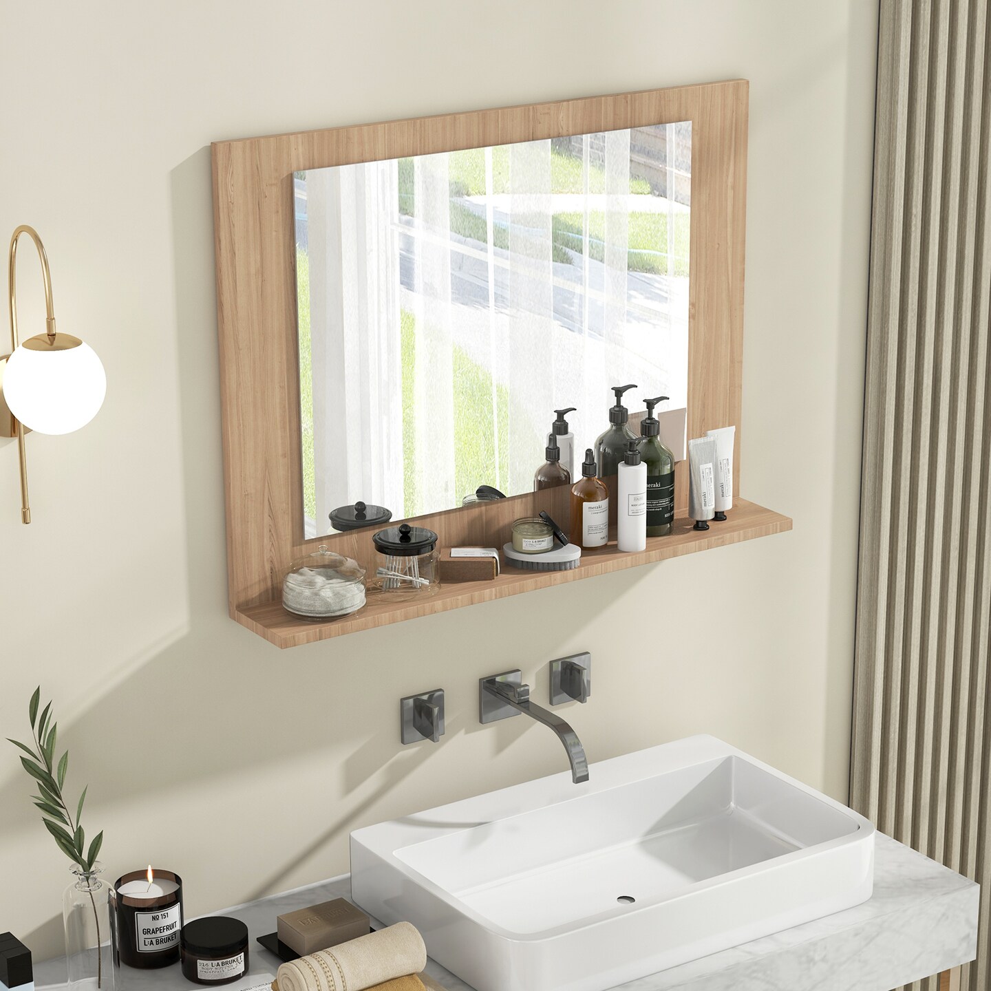 Rectangular Bathroom Mirror with Shelf for Storage and Organization