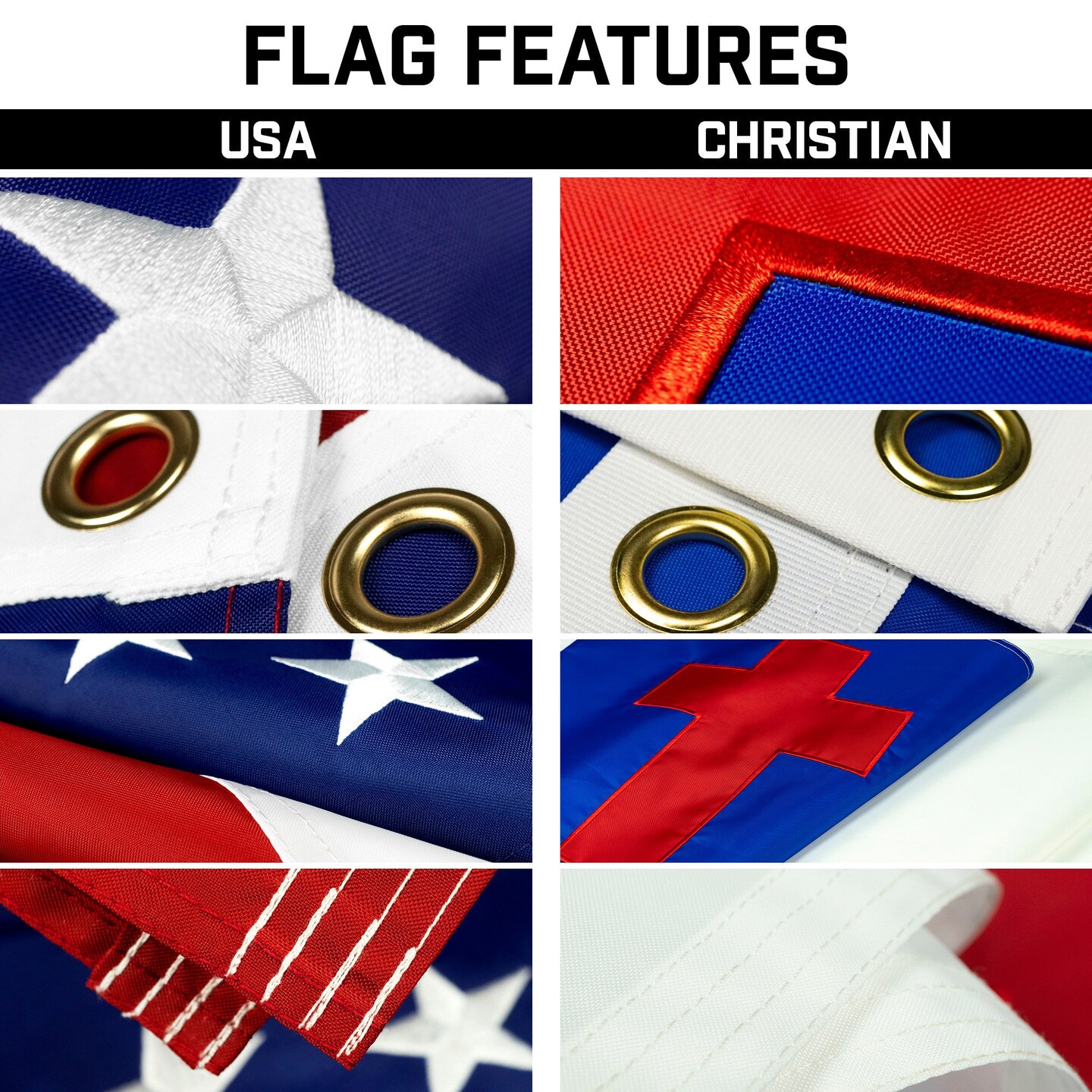 G128 Combo Pack: 20 Ft Telescoping Aluminum Flagpole (Black) &#x26; American and Christian Flags 3x5 Ft, Both ToughWeave Series Embroidered Polyester | Pole with Flags Included