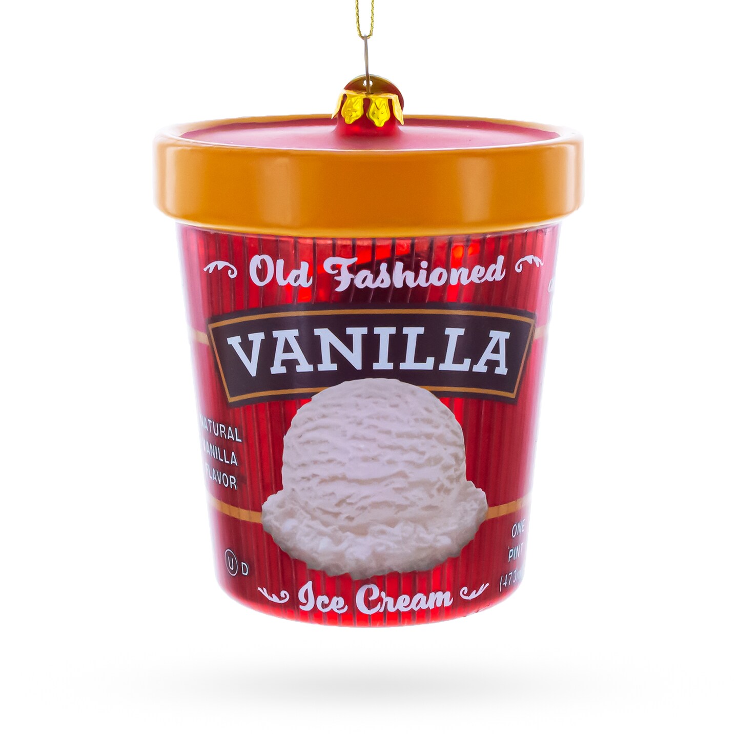 Vanilla Ice Cream Pint Blown Glass Christmas Ornament
