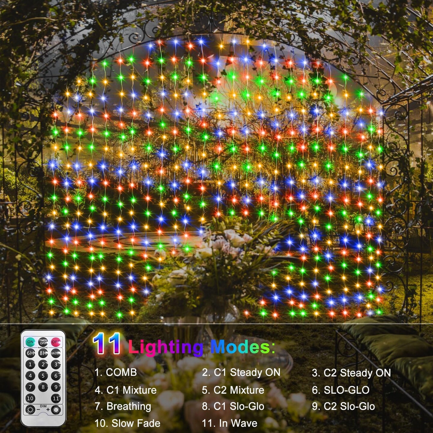ZAIYW Curtain Lights 10Ft x 10Ft 300 LED Curtain Lights Plug Connectable with Remote Control Color Changing Curtain String Lights Waterproof for Indoor Outdoor Decor (Warm White &#x26; Multicolor)