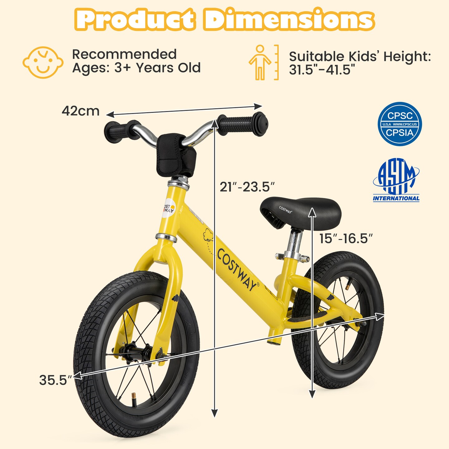 12 Inch Toddler Balance Bike with Height Adjustable Handlebar and Seat-Red