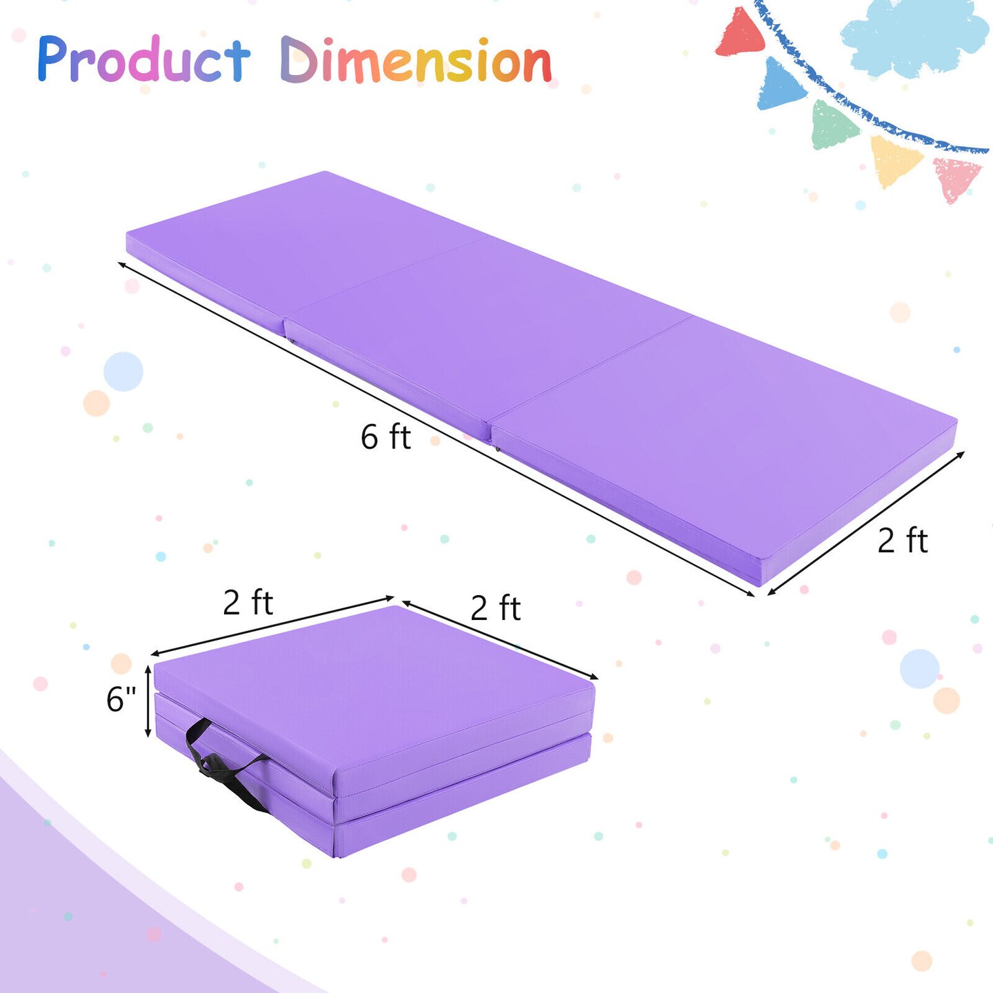 6 x 2 FT Tri-Fold Gym Mat with Handles and Removable Zippered Cover - 6' x 2' x 2"