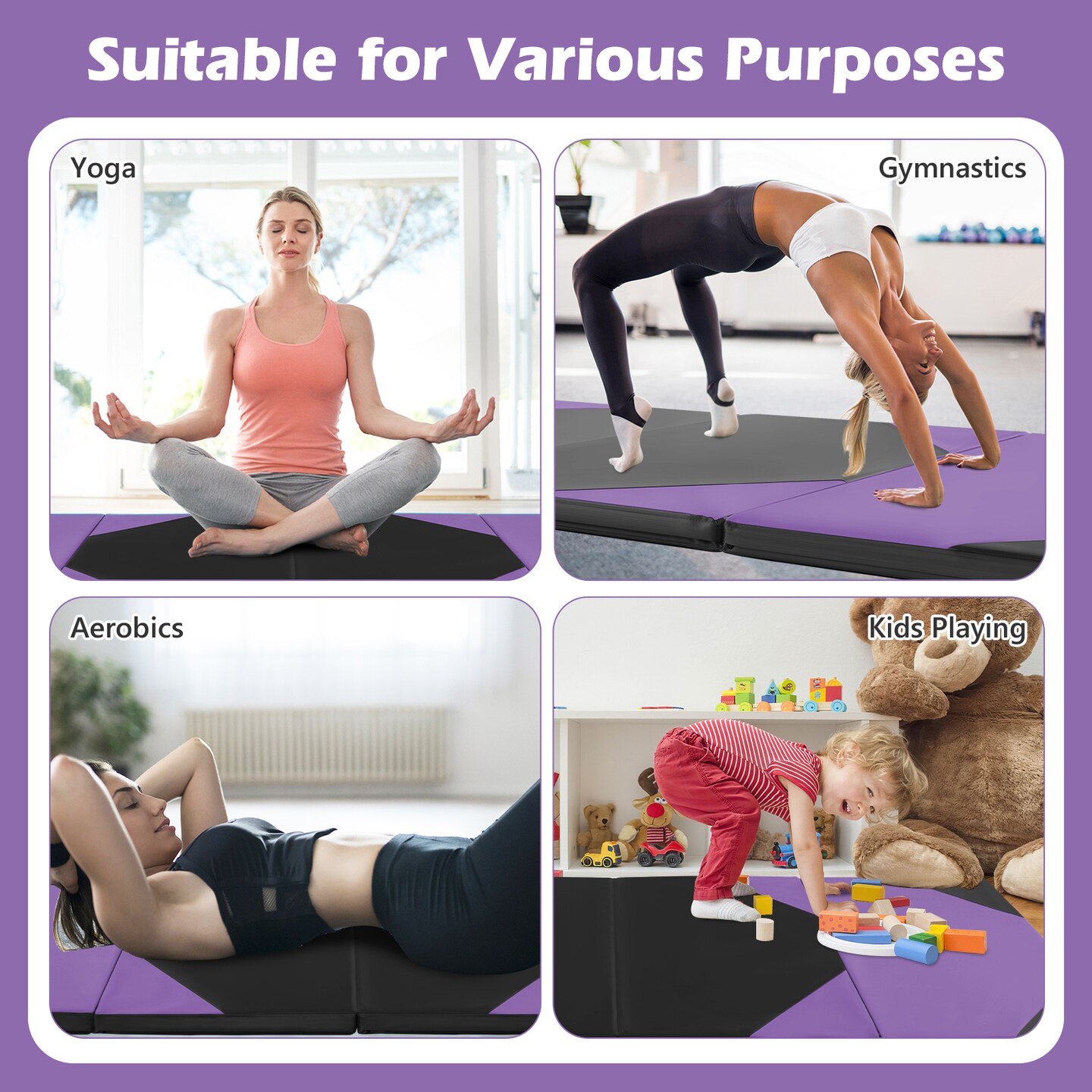 10-Feet Long Folding Exercise Mat with Waterproof PU Leather Cover Perfect for Stretches and Routines
