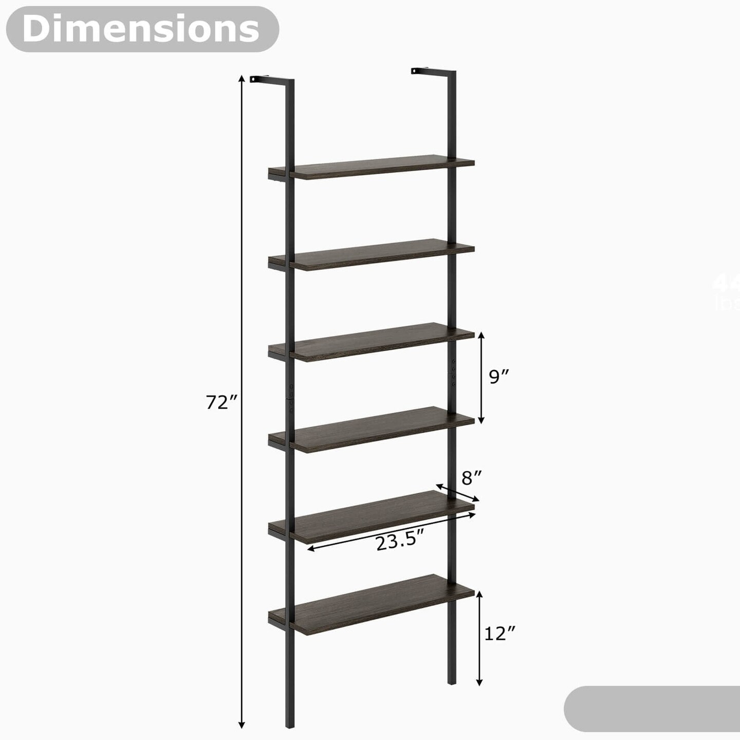 Costway 6-tier Ladder Shelf 72 Inches Industrial Wall Mounted Bookshelf Brown/Oak
