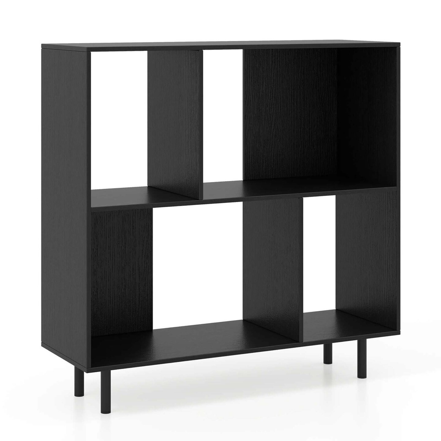 Costway Open Shelf Bookcase Mid Century Modern Cube Bookshelf with 4 Compartments Natural/White/Black