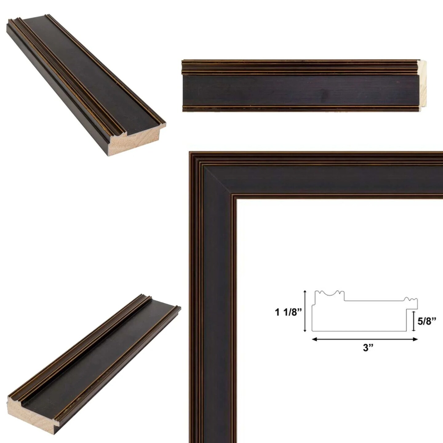 Wide Gold Black Flat Panel Picture Frame 11x16 frame