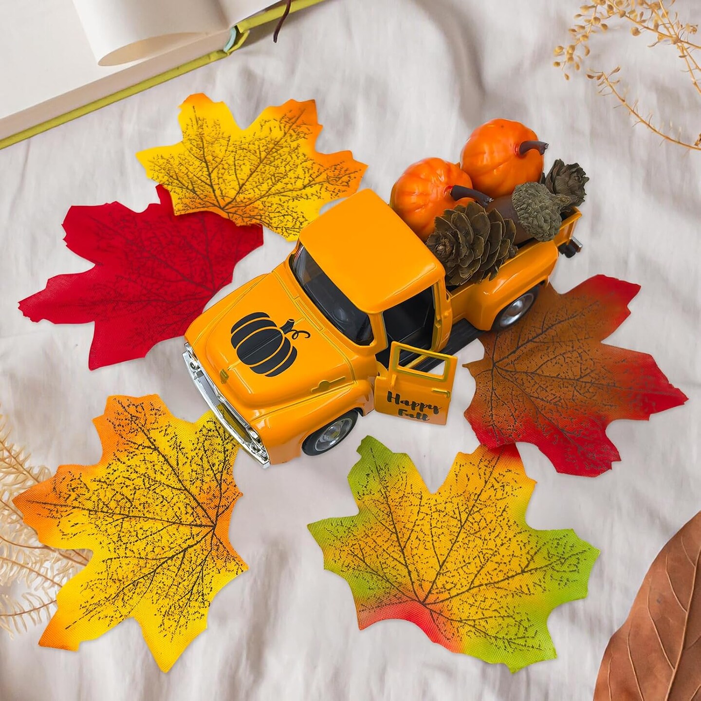 Truck with Mini Fake Pumpkins Fall Decor - Pumpkin Orange
