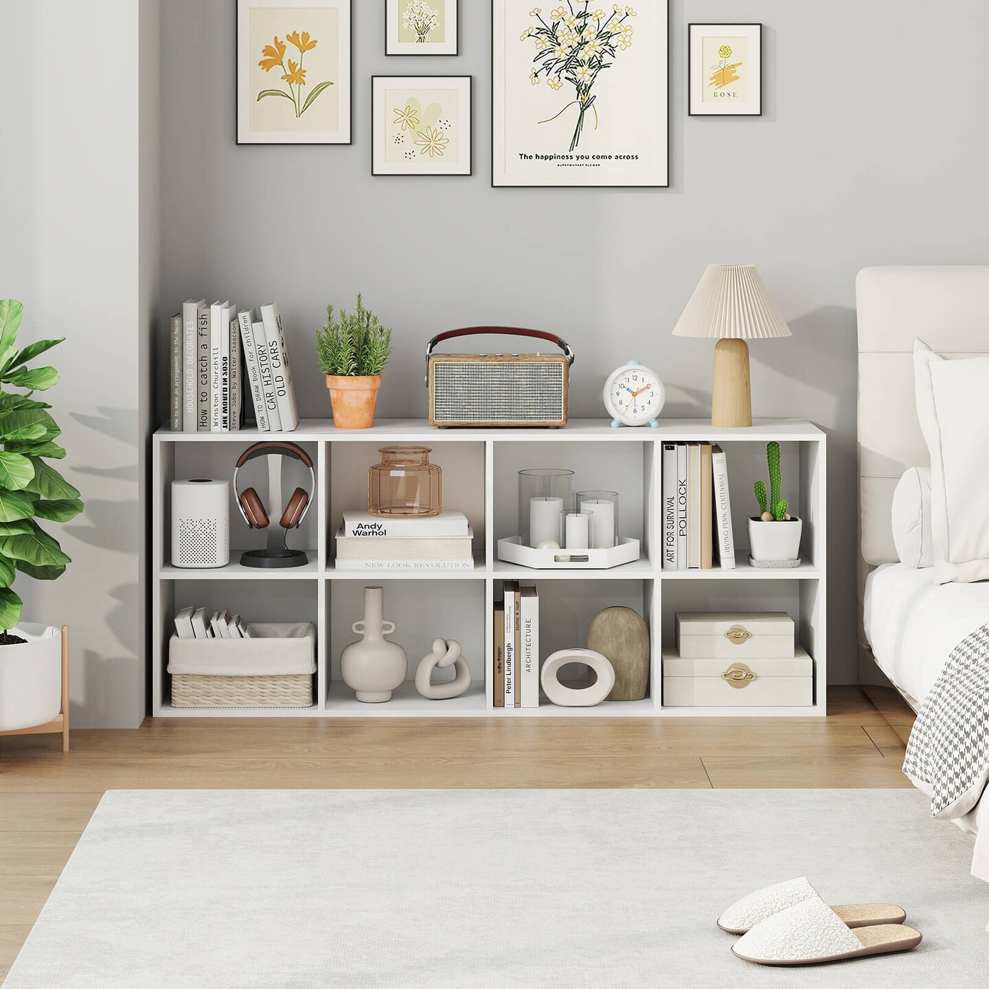 Costway 8-Cube Bookcase Bookshelf with 2 Anti-Tipping Kits Storage Organizer Rustic Brown/White