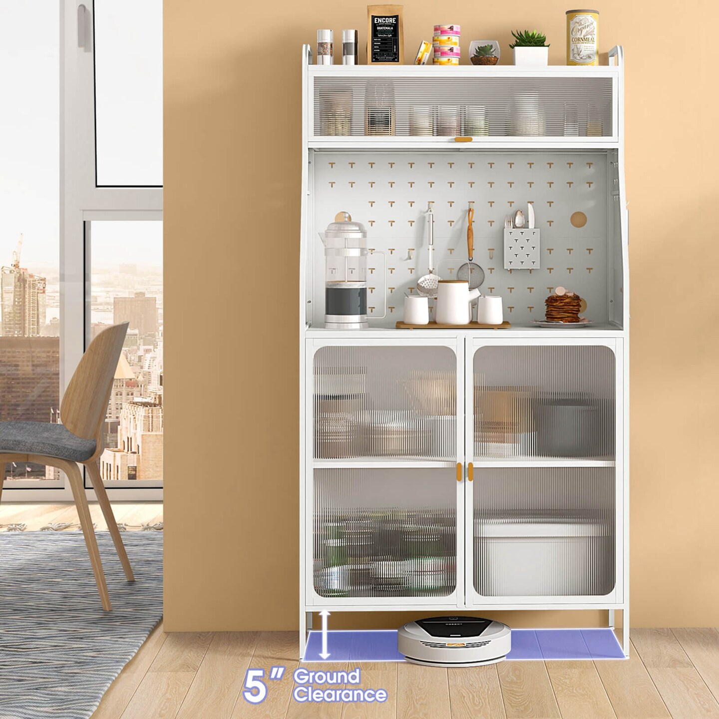 Costway 5-tier Metal Kitchen Bakers Rack with Pegboard 8 Hooks 5-position Adjustable Shelf White