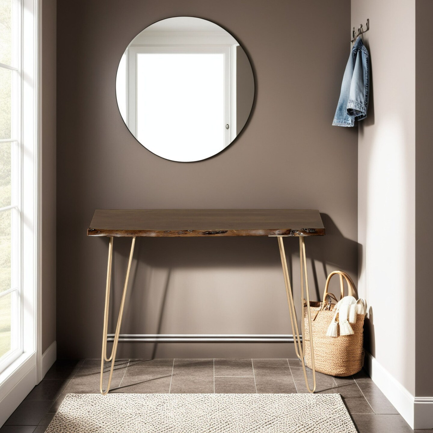 Contemporary Home Living Wooden Top Console Table - 40" - Brown and Gold