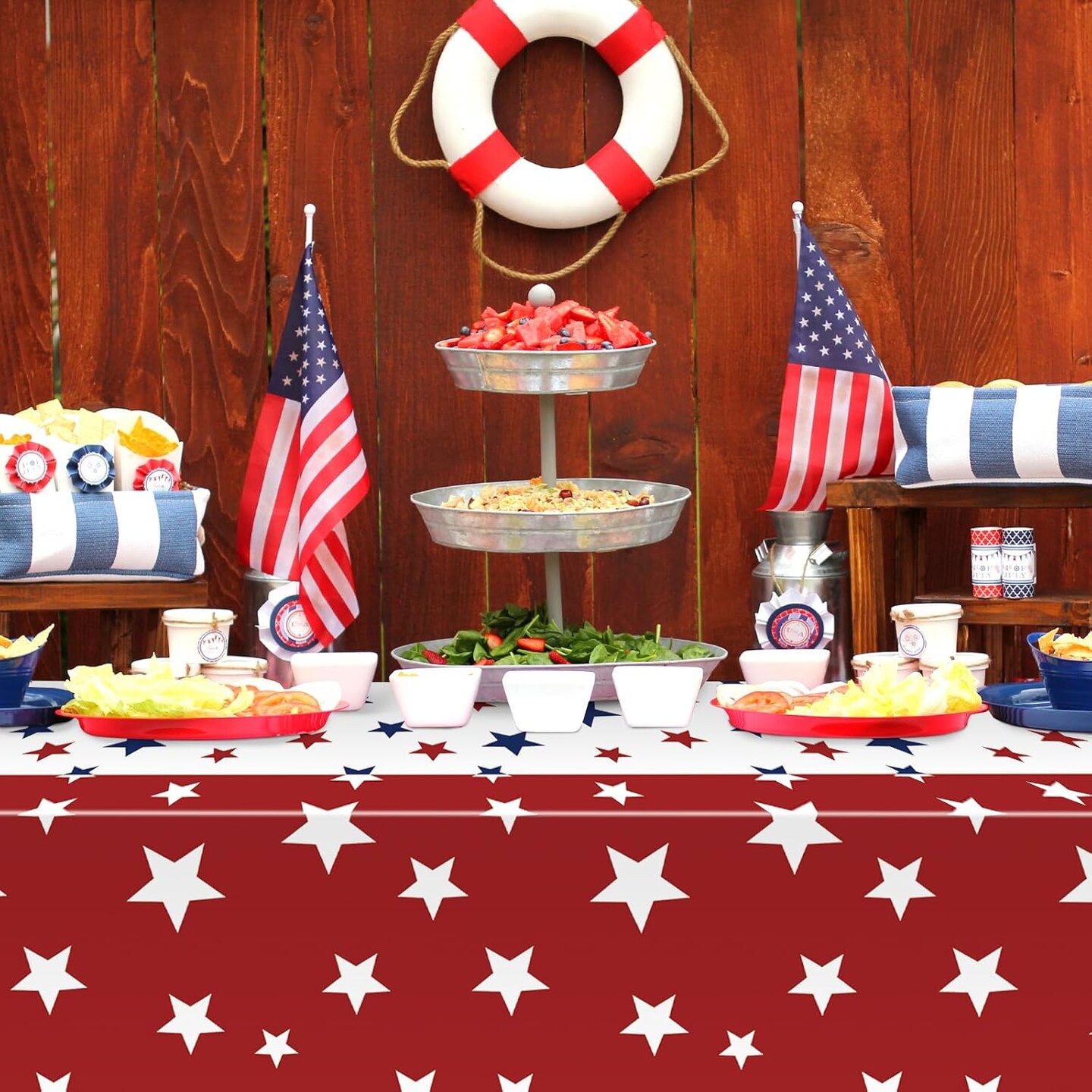 3 Pack Patriotic Plastic Tablecloth – 54 x 108 Inch Red, White & Blue Stars Disposable Rectangle Table Cover for 4th of July, Memorial Day & Independence Day Decorations