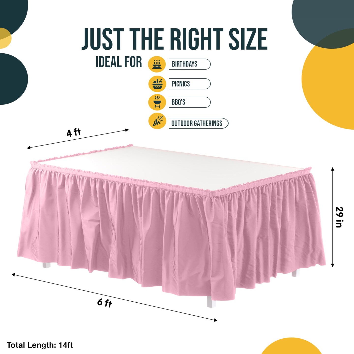 Ruffle Disposable Table Skirt 14 Ft Long Pleated Table Skirts with Adhesive Strip – Fits 6ft+ Rectangle or Round Tables – Ideal for Birthday Parties, Gender Reveal, Baby Showers & Event Decorations 6 pack by Exquisite