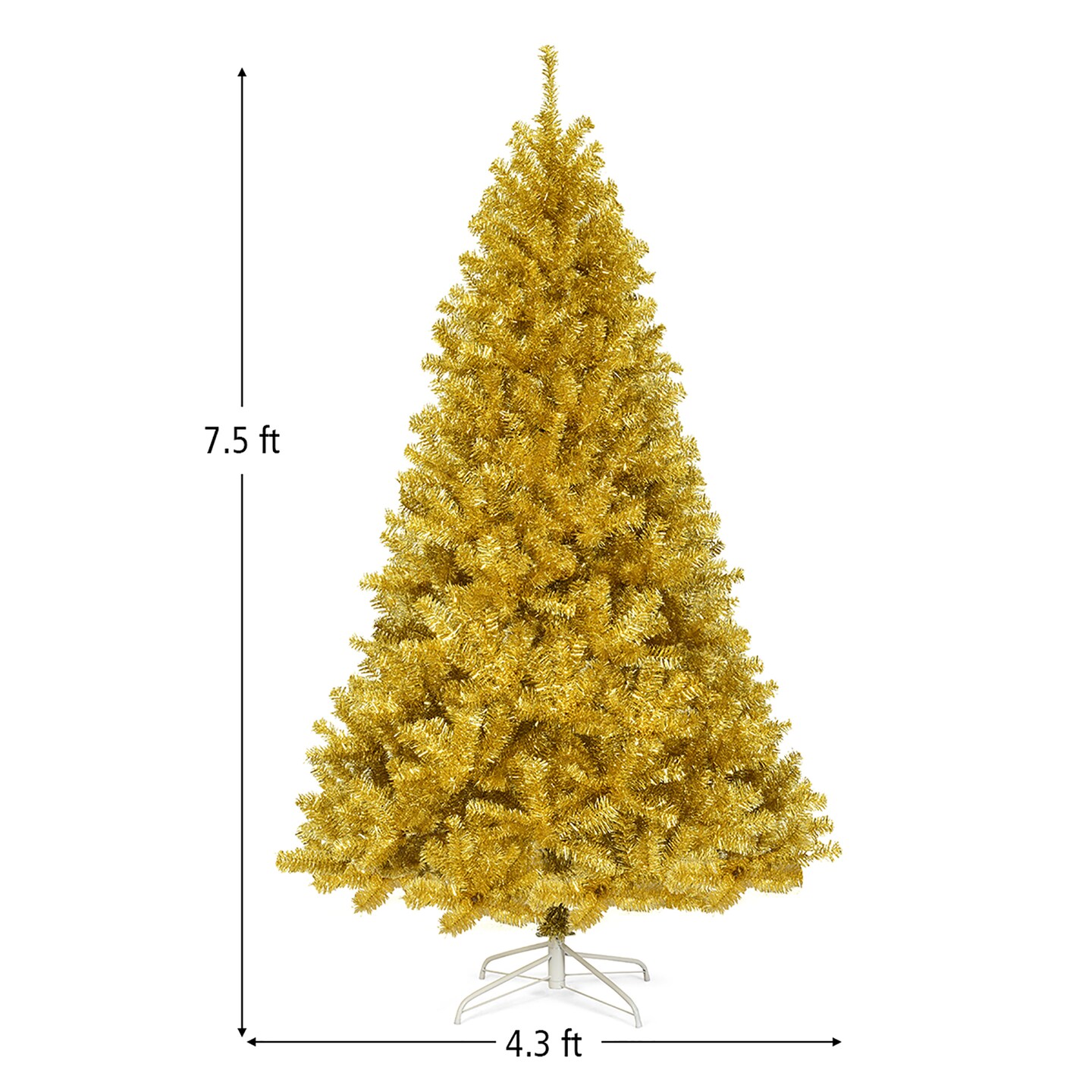 Costway 7.5Ft Hinged Unlit Artificial Tinsel Christmas Tree Holiday,Silver ,Gold