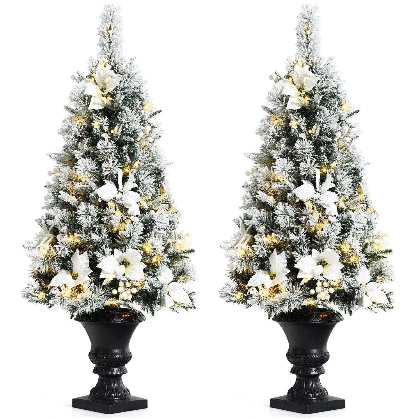 Costway Set of 2 Pre-lit 4ft Snowy Christmas Entrance Tree 4FT w/ 100 LED Lights