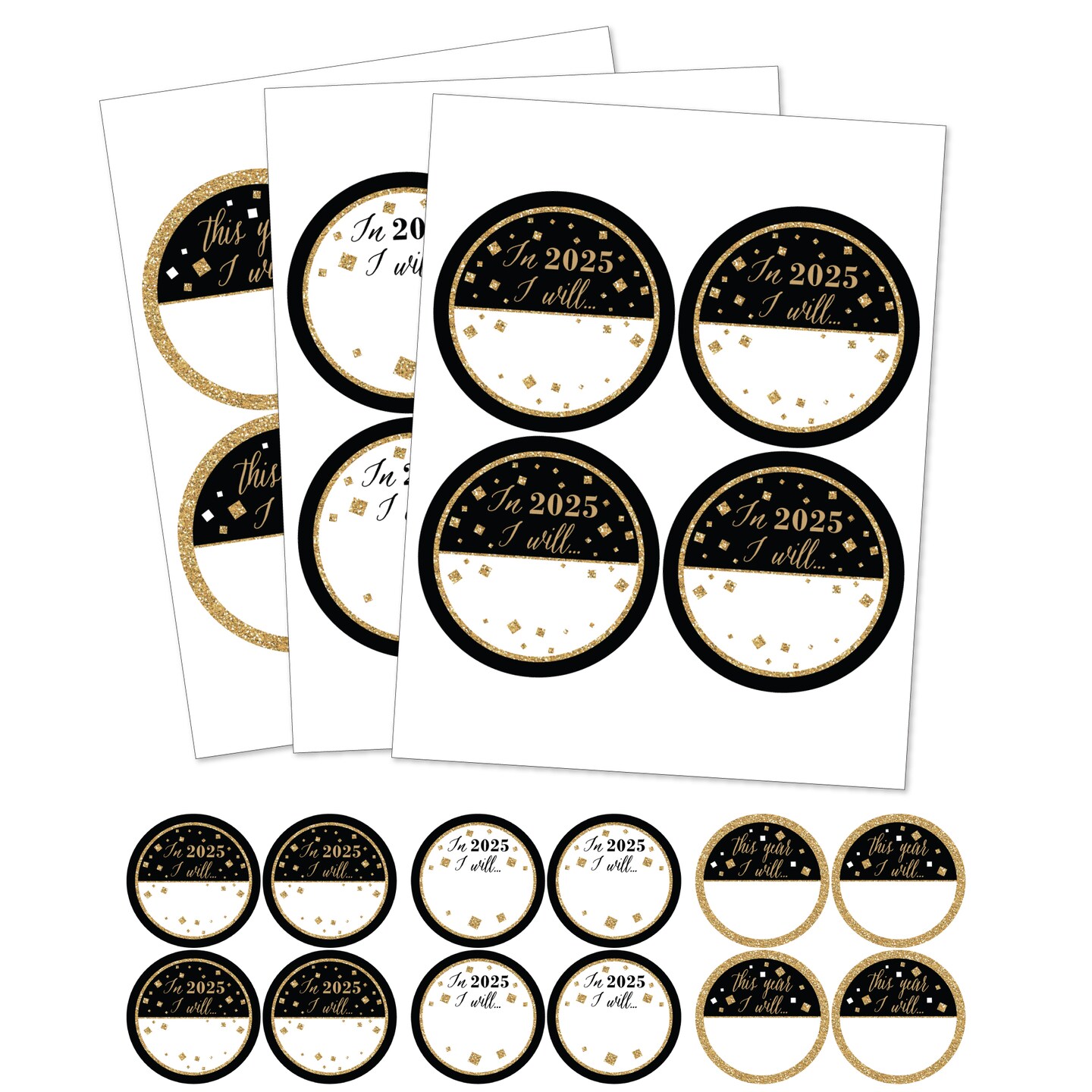 Big Dot of Happiness New Year&#x27;s Eve - Gold - 2025 New Years Eve Resolution Party Name Tags - Party Badges Sticker Set of 12