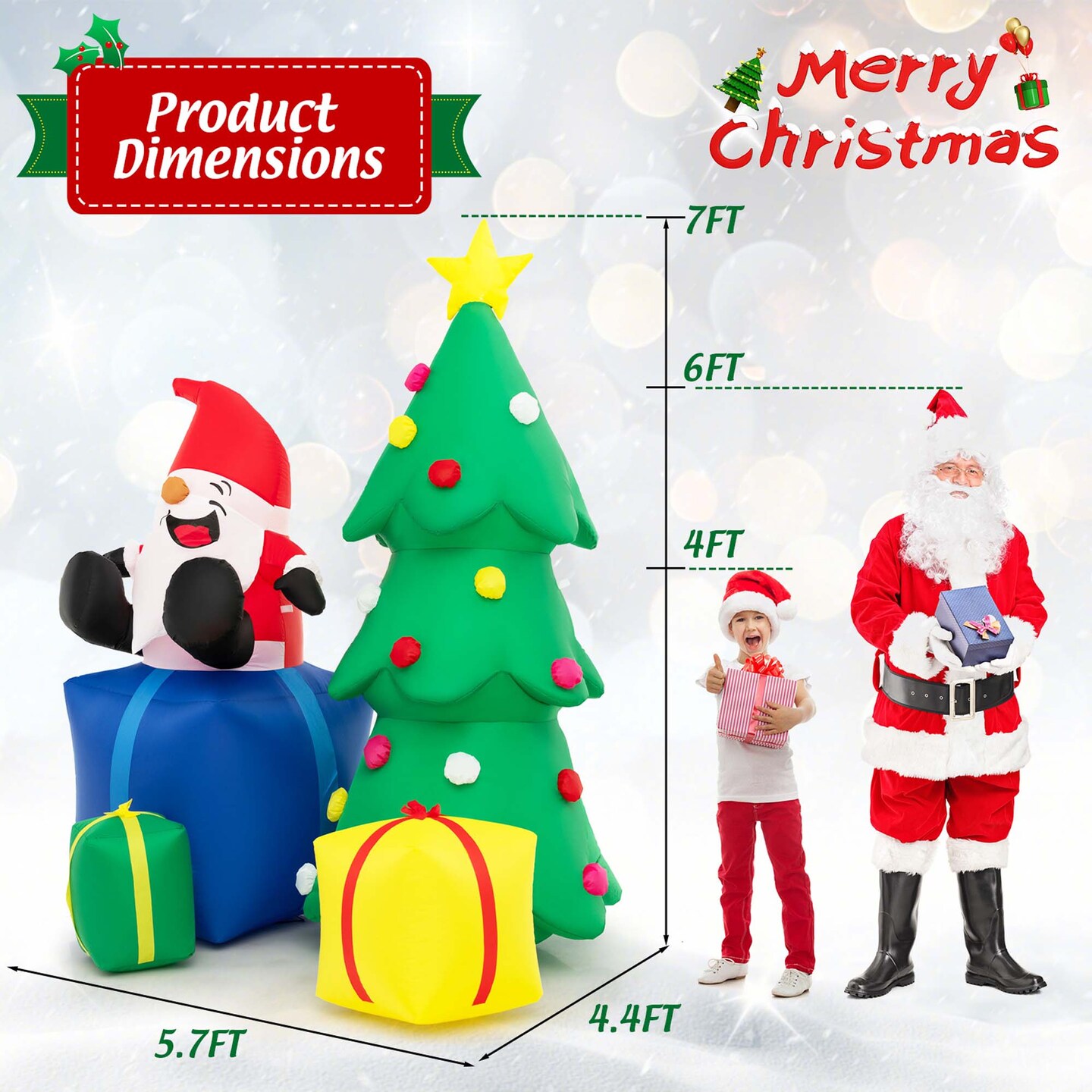 Costway 7 FT Inflatable Christmas Lighted Santa Claus &#x26; Christmas Tree with Gift Boxes