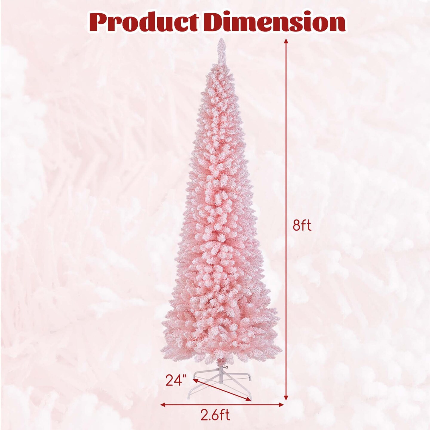 Costway 5/6/7/8 FT Artificial Pink Christmas Tree with 328/460/635/1000 Branch Tips Folding Metal Stand