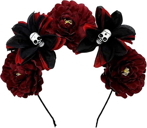 Halloween Skull Rose Headband Mexican Red