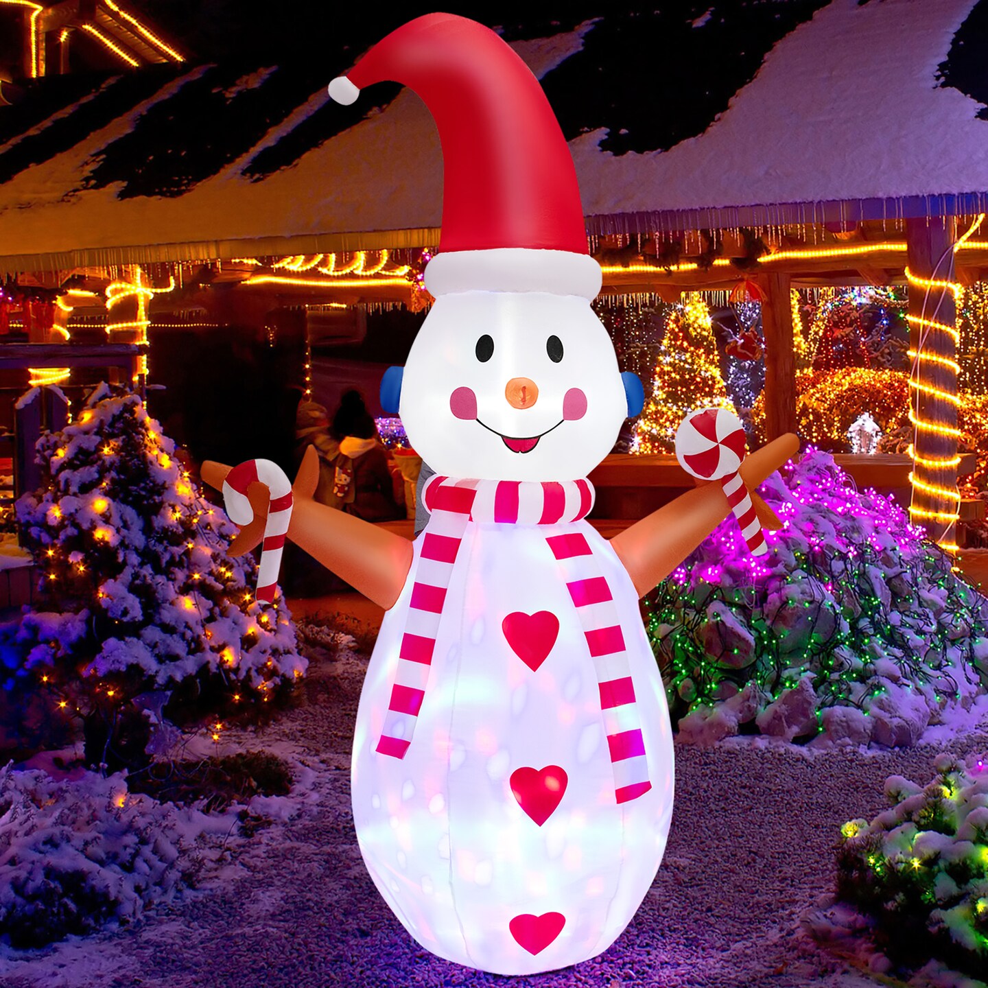 Costway 8FT Christmas Snowman Decoration Inflatable Xmas Decor with Multi-color Rotating &#x26; Bright LED Lights