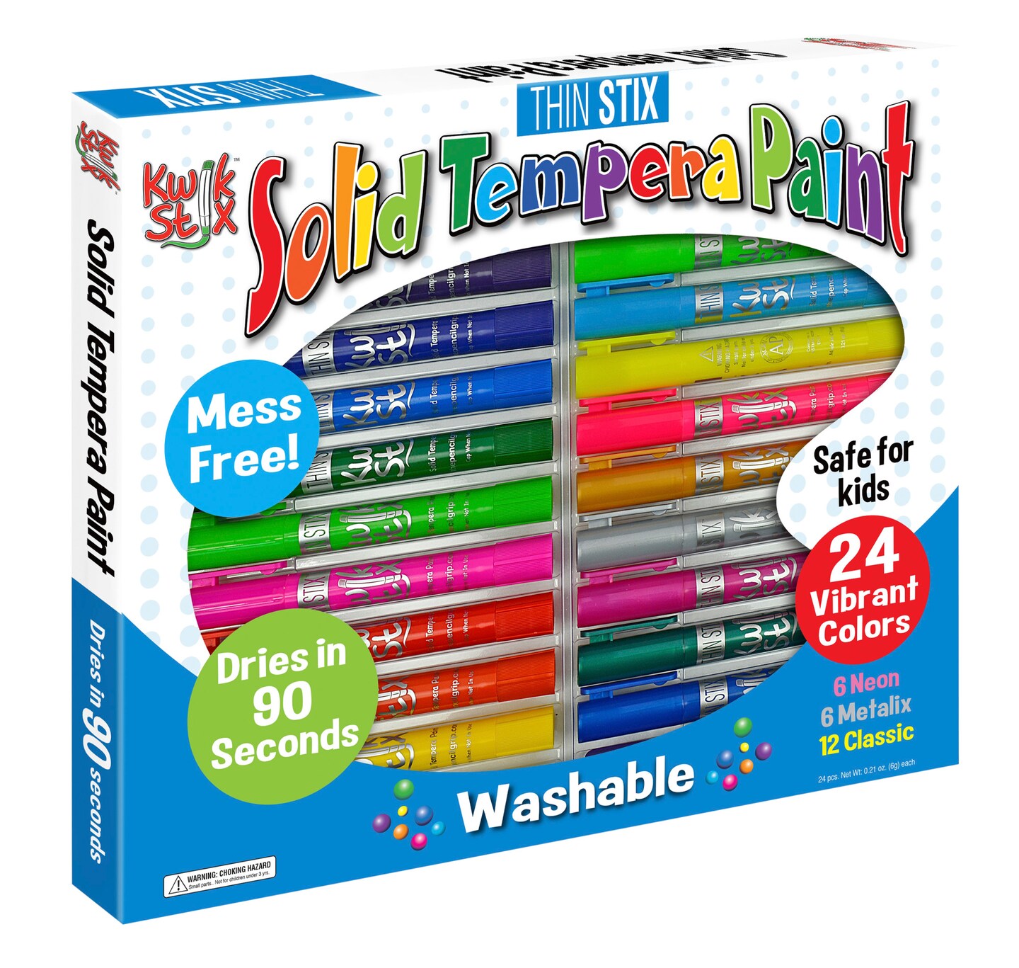 Kwik Stix Solid Tempera Paints Combo Pack, Thin Size, Assorted Colors, Set of 24