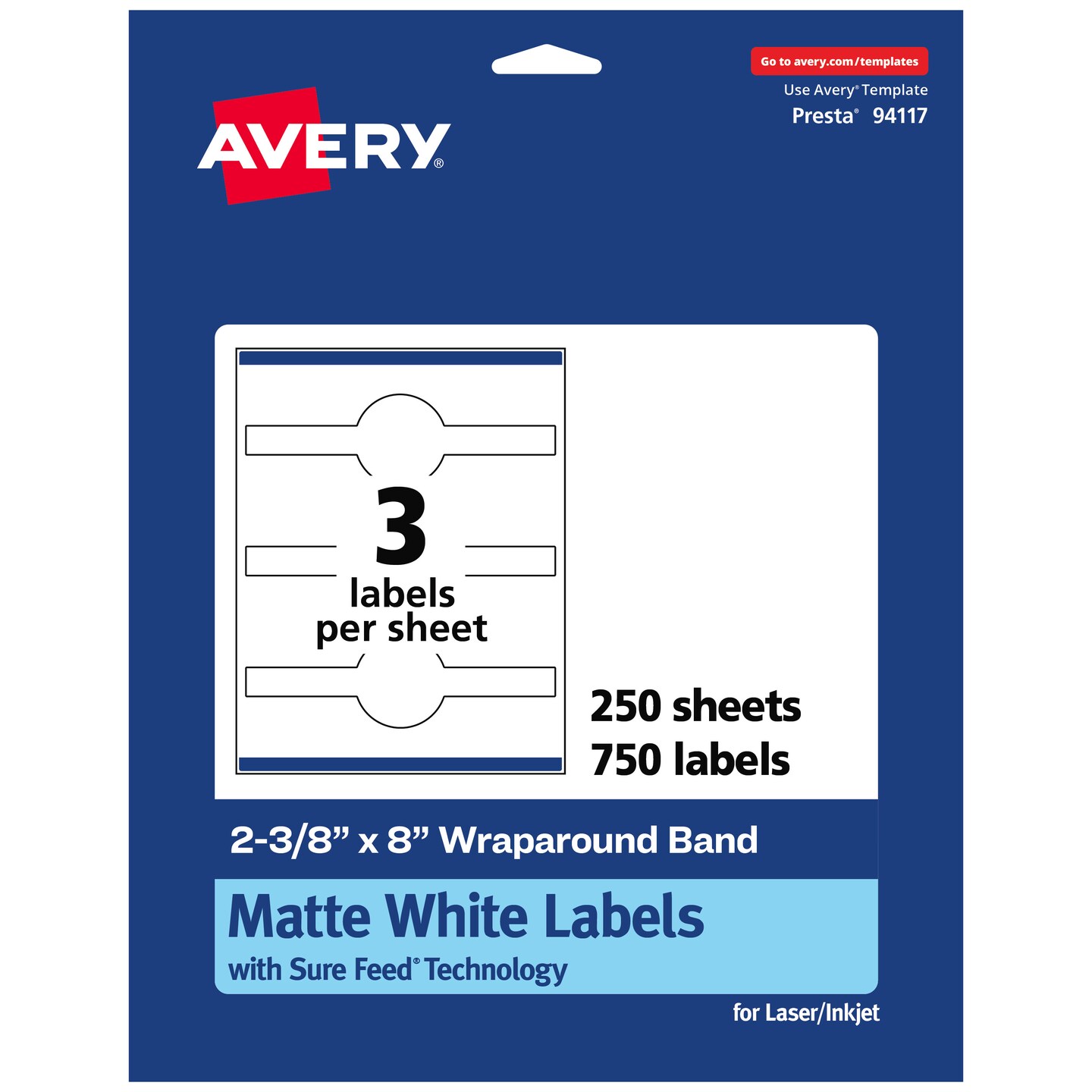 Avery Matte White Wraparound Labels with Sure Feed, 2-3/8" x 8"