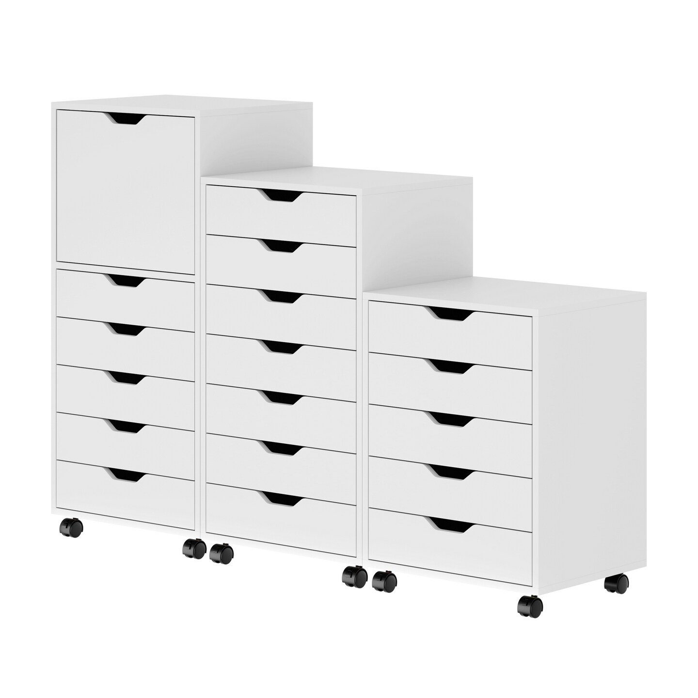 Contemporary Home Living 3-Piece 18-Drawer Wooden Storage Cabinet with Wheels - 41.5" - White