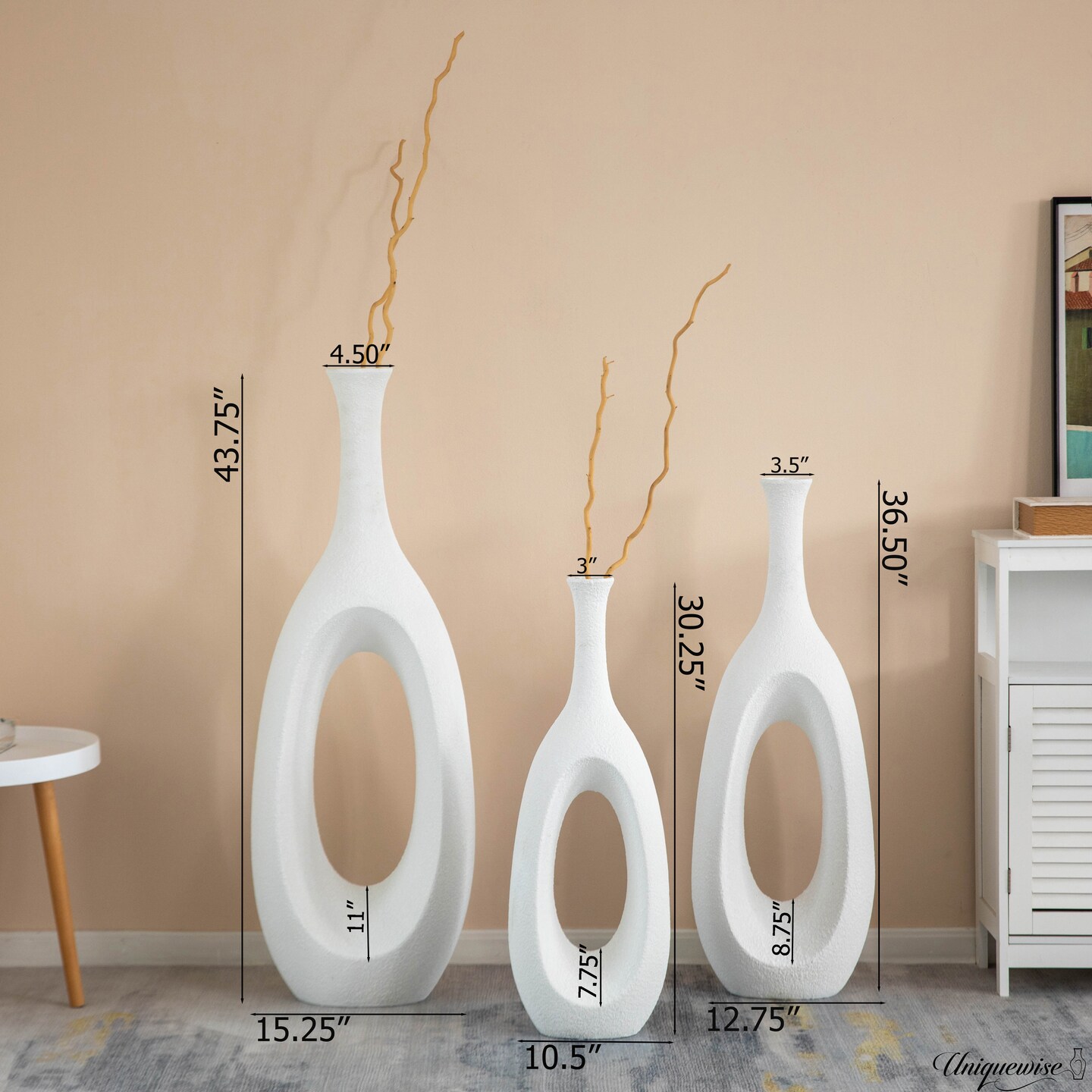 Frosted Fiberglass Tall Floor Vase - Decorative Vase for Modern Home Decor, Perfect for Living Room, Home Office, Bedroom, Kitchen, Coffee Bar, Farmhouse Decor, and Wedding Centerpieces