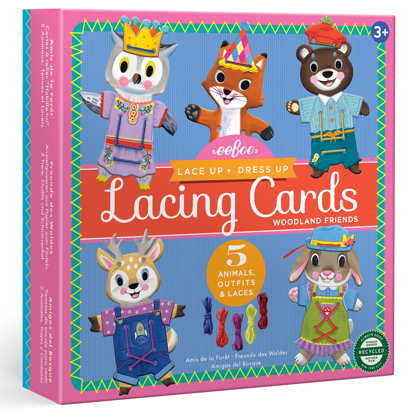 eeBoo: Dress Up Lacing Cards: Woodland Friends - Set of 5 Characters Outfits &#x26; Laces, Create Combinations, Preschool Arts &#x26; Crafts, Kids Ages 3+