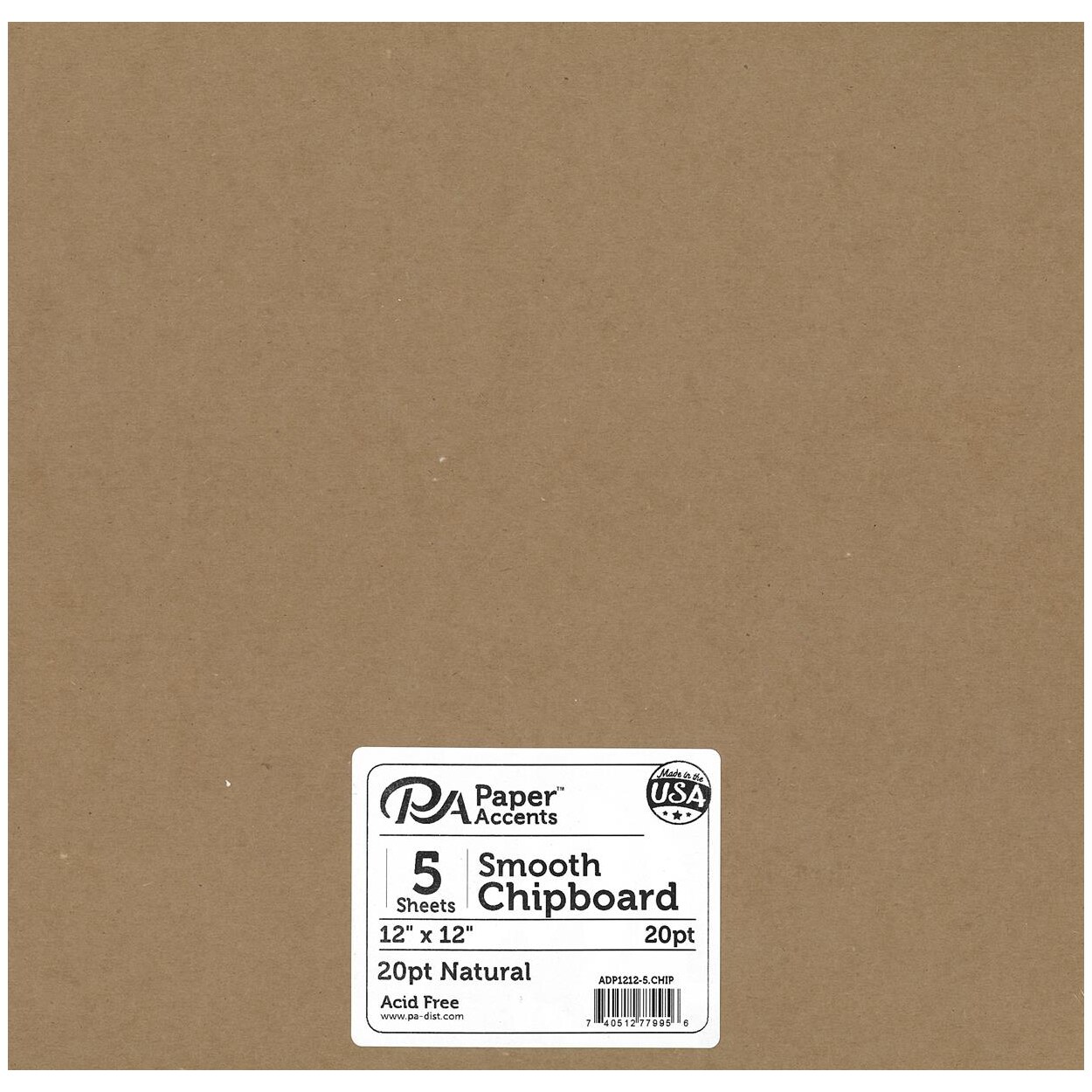 Accent Design Paper Accents 12x12 Light Chipboard Sheets - 20pt Natural Kraft, Recycled, Archival - Thin Chipboard for Scrapbooking, Album Pages, Card Making, Die Cutting & Craft Projects (5 Pack)