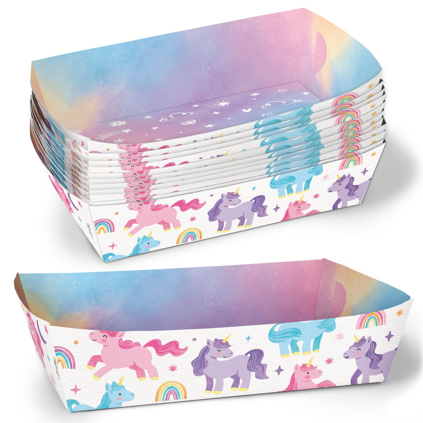 Big Dot of Happiness Unicorn Party Paper Food Trays, Disposable Food Boats for Rainbow Unicorn Birthday, Double-Sided Paper Meal Holders - 12 Ct
