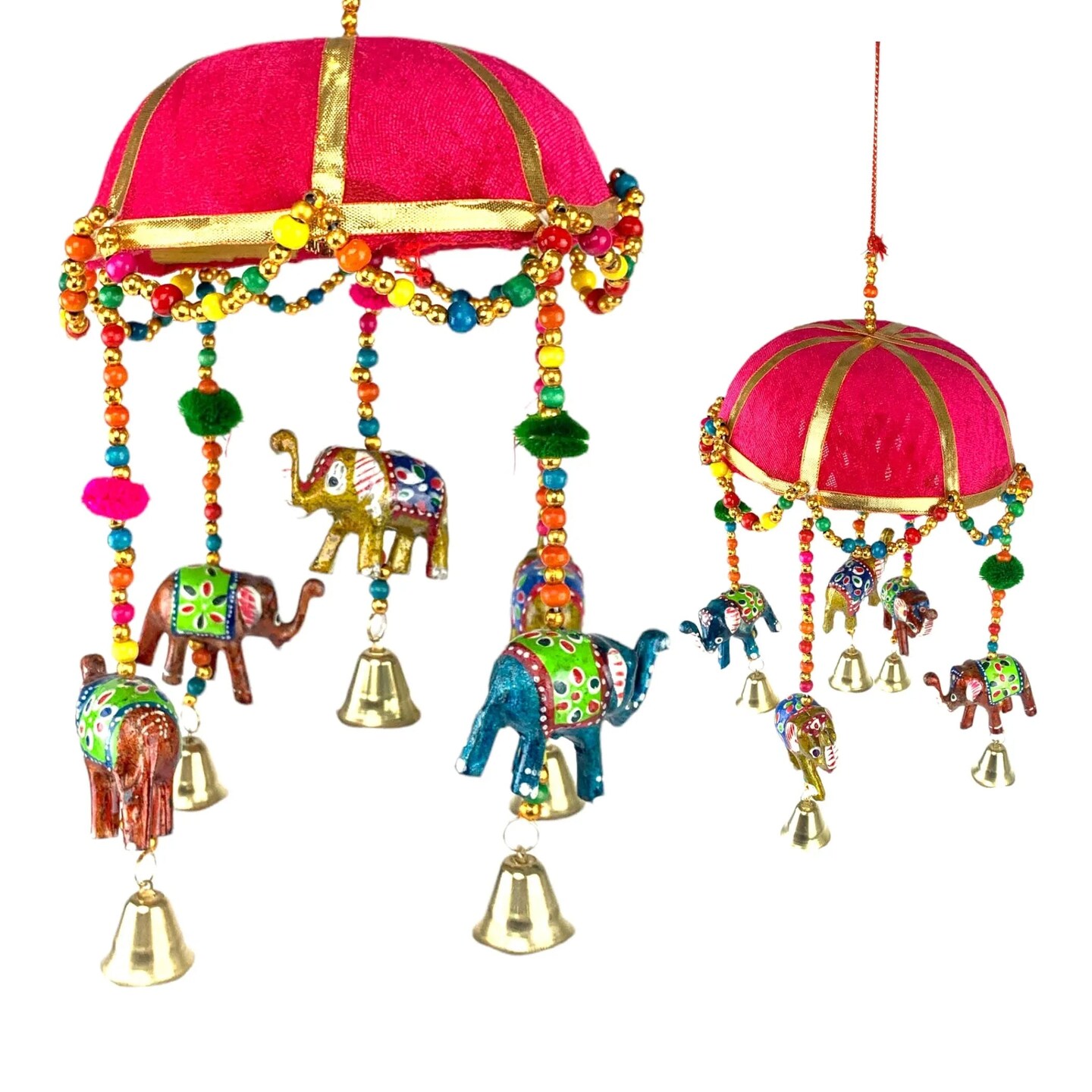 Elephant Door Hanging Rajasthani Wall Window Feng Shui Hanging Handicraft Traditional Ethnic Latkan Toran with Tokri Umbrella for Home Office Decor Decorative Ornament Festival Party Decor