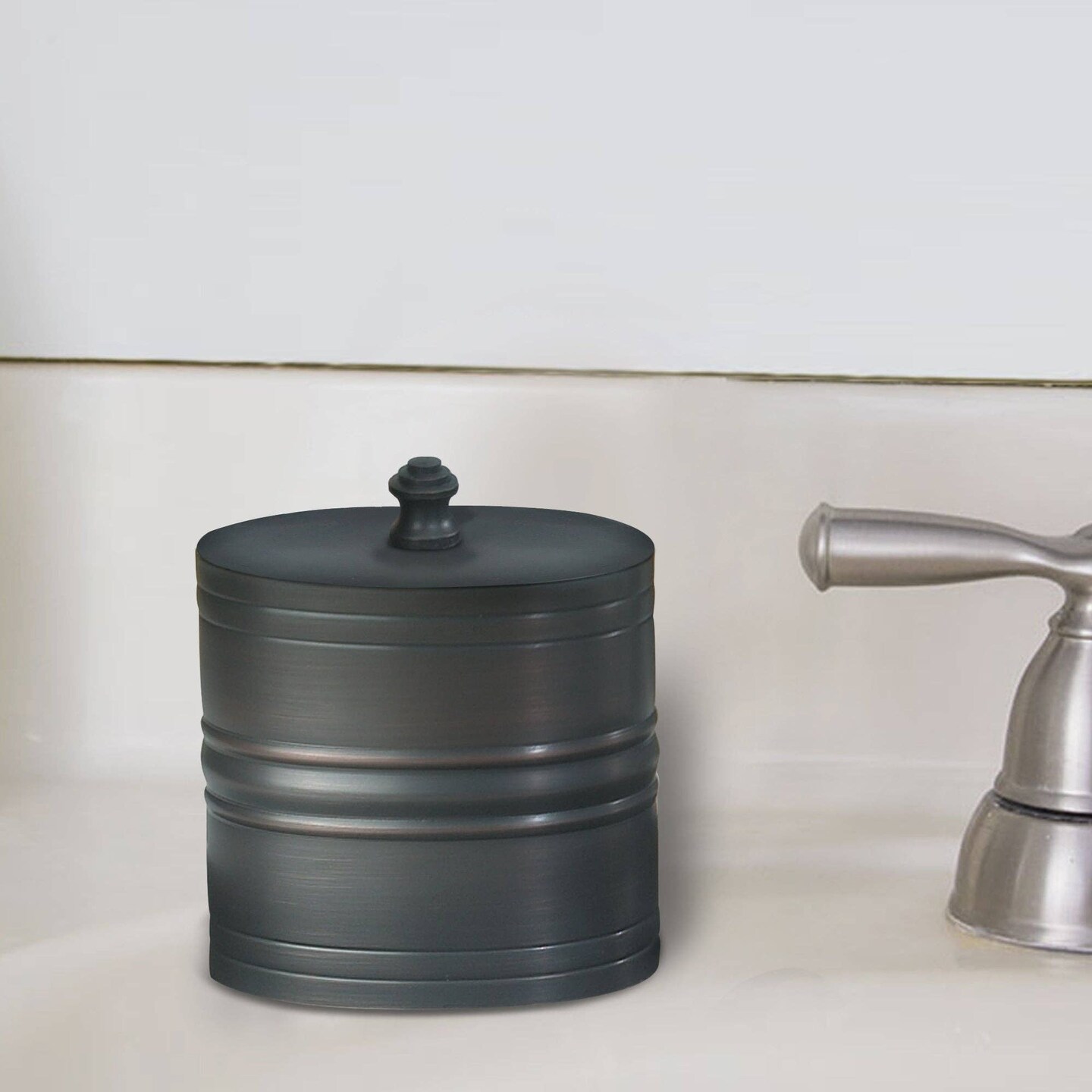 Stainless Steel Vanity Jar | Stylish Storage for Cotton Swabs,Sponges & Bath Salts | Decorative Canister for Bathroom,Bedroom | Oil Rubbed Bronze Finish