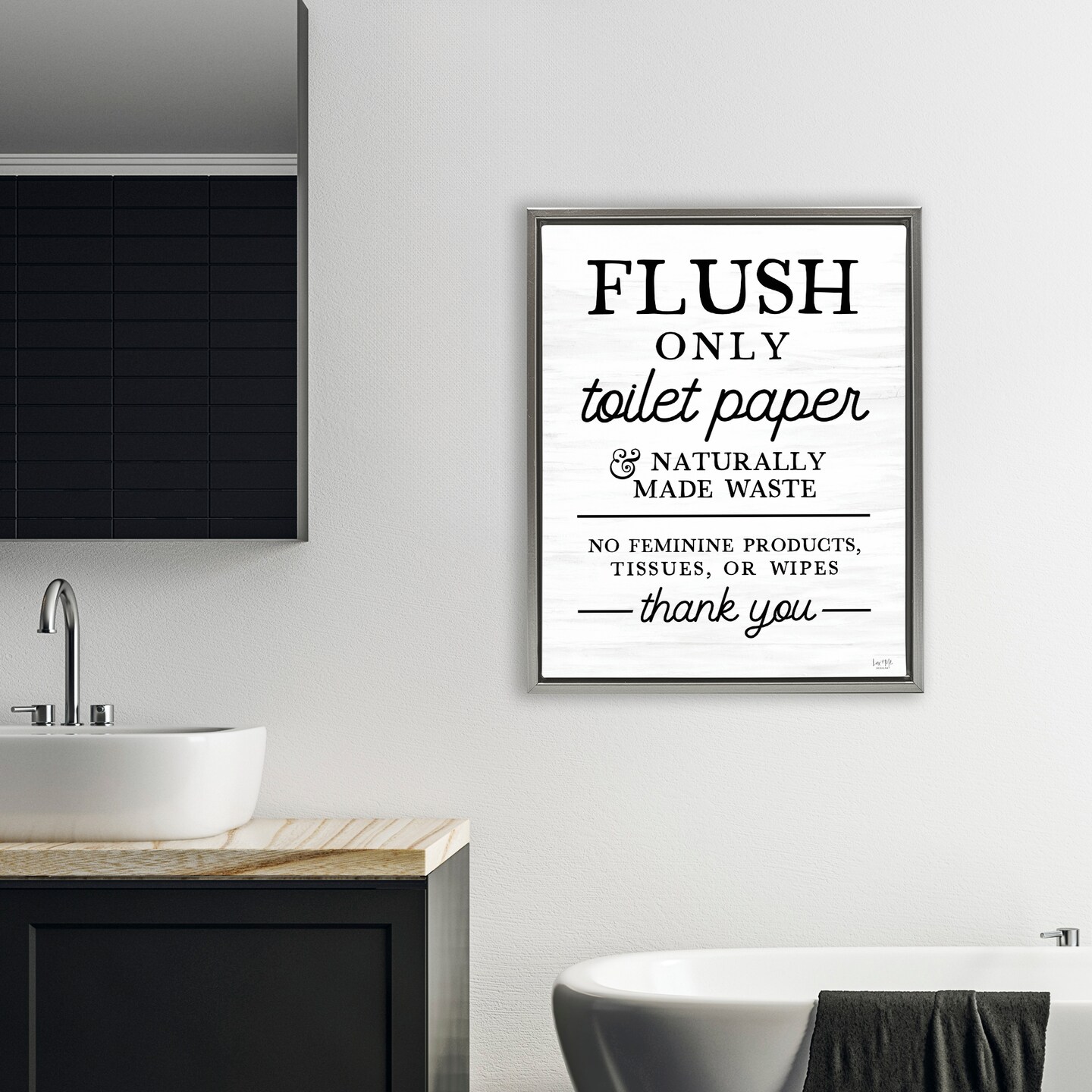 Stupell Industries Flush Only Toilet Paper Rules Floating Frame, design by Lux + Me Designs