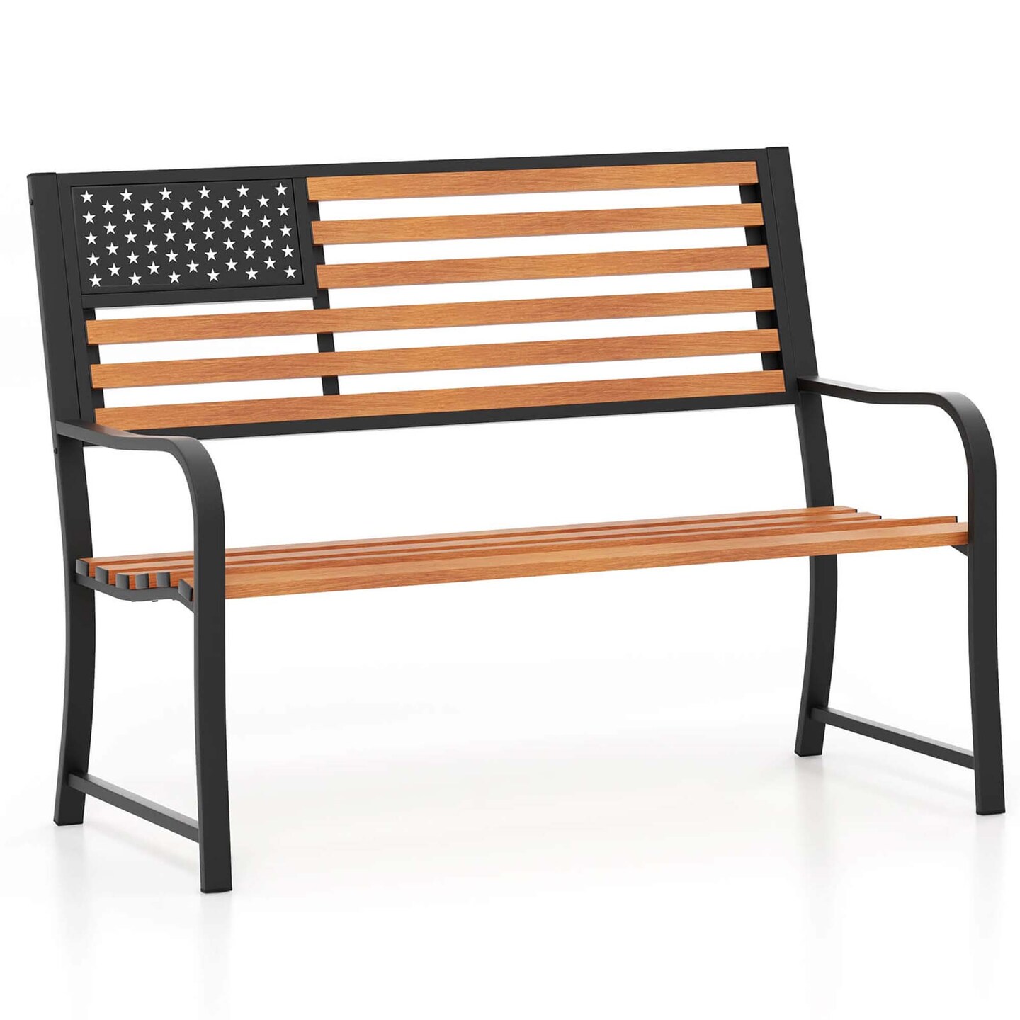 Costway 50&#x22; Outdoor Garden Bench with Flag Pattern Backrest &#x26; Rustic Wood Grain Finish