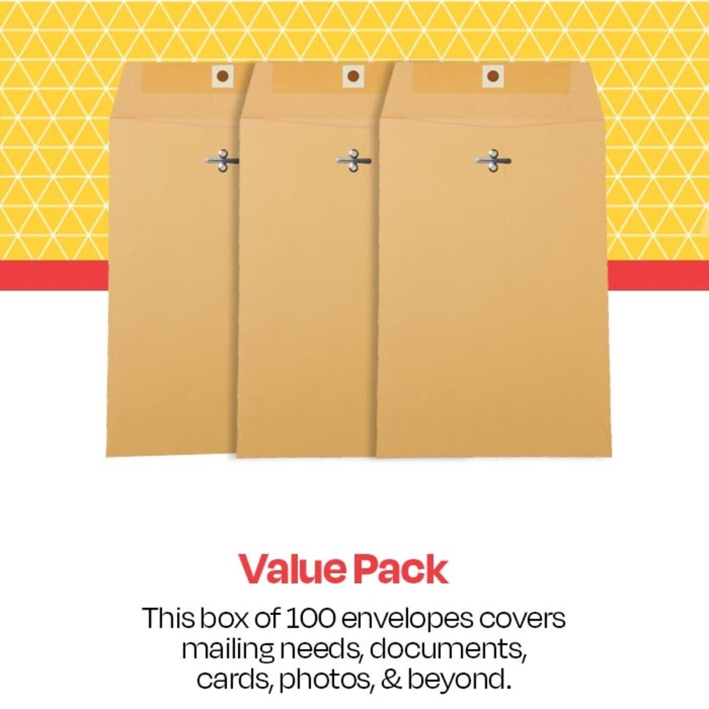 School Smart Kraft Envelopes with Clasp, 6-1/2 x 9-1/2 Inches, Pack of 100