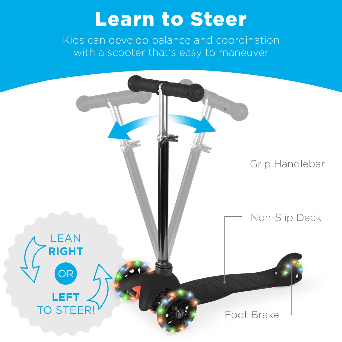 Best Choice Products Kids Mini Kick Scooter Toy w/ Light-Up Wheels and Height Adjustable T-Bar