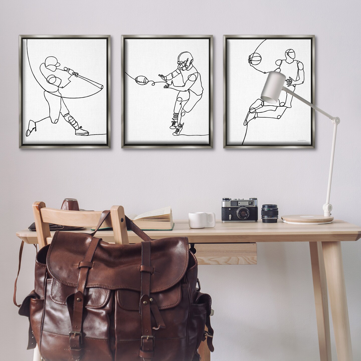 Stupell Industries Simple Line Doodle Playing Sports Framed Floater Canvas Wall Art