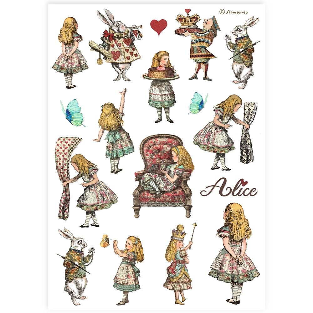 Stamperia Rice Paper Sheet A4-Alice Elements