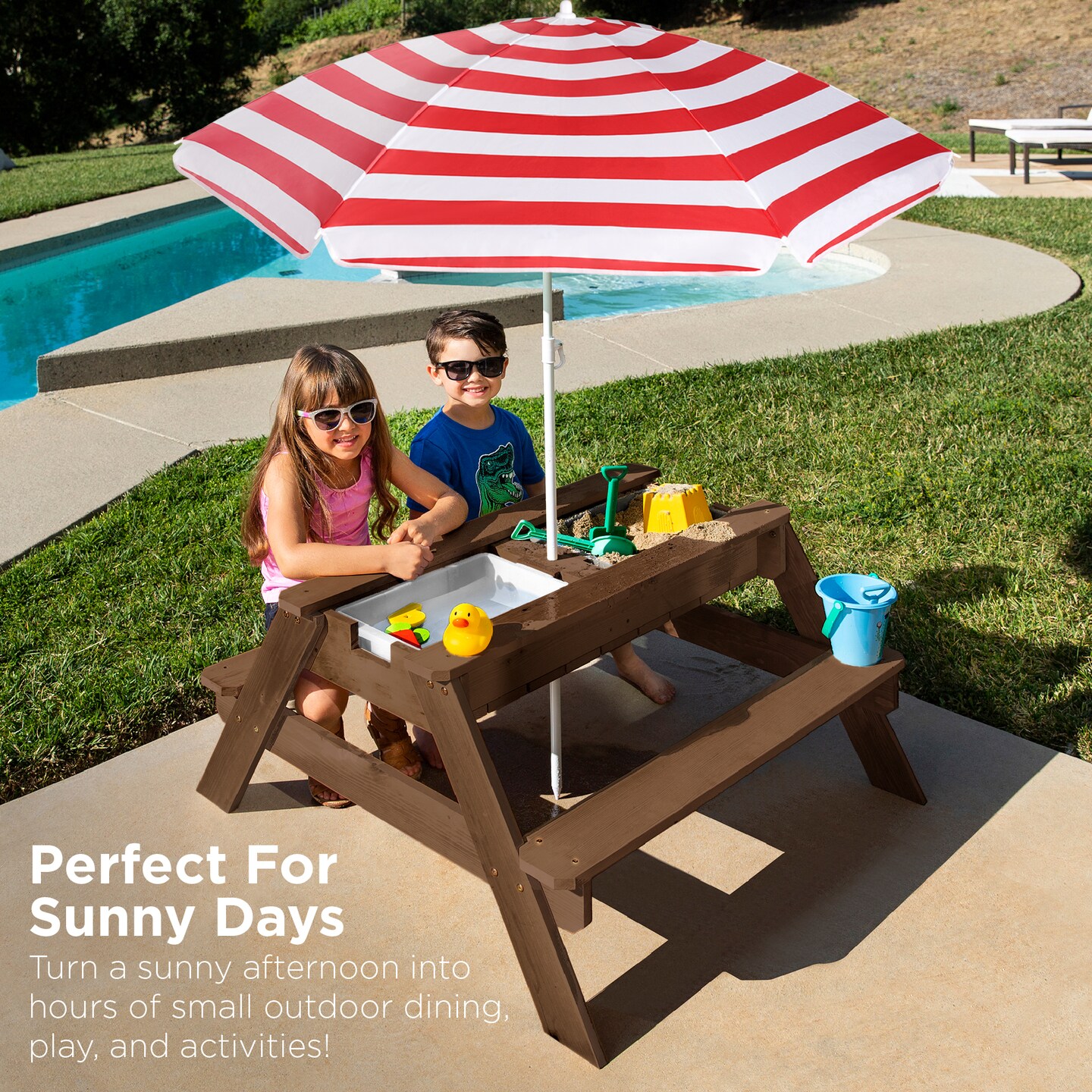 Best Choice Products Kids 3-in-1 Outdoor Convertible Activity Sand &#x26; Water Picnic Table w/ Umbrella
