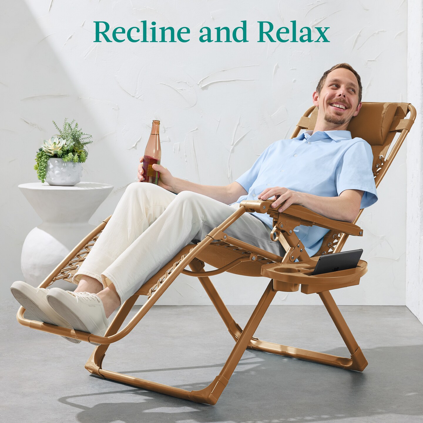 Best Choice Products Monochromatic Zero Gravity Chair, Folding Patio Recliner w/Side Tray, Headrest