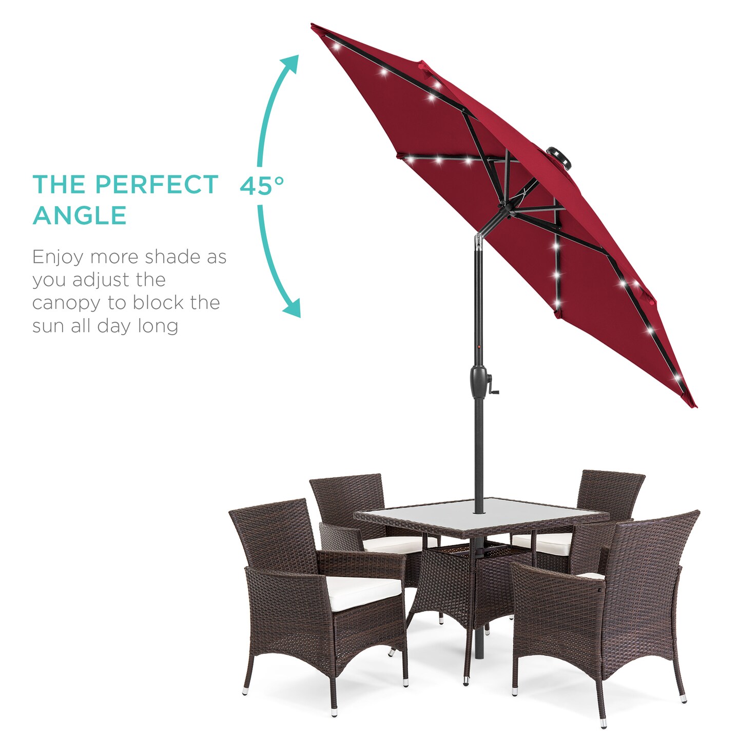 Best Choice Products 7.5ft Outdoor Solar Patio Umbrella for Deck, Pool w/ Tilt, Crank, LED Lights