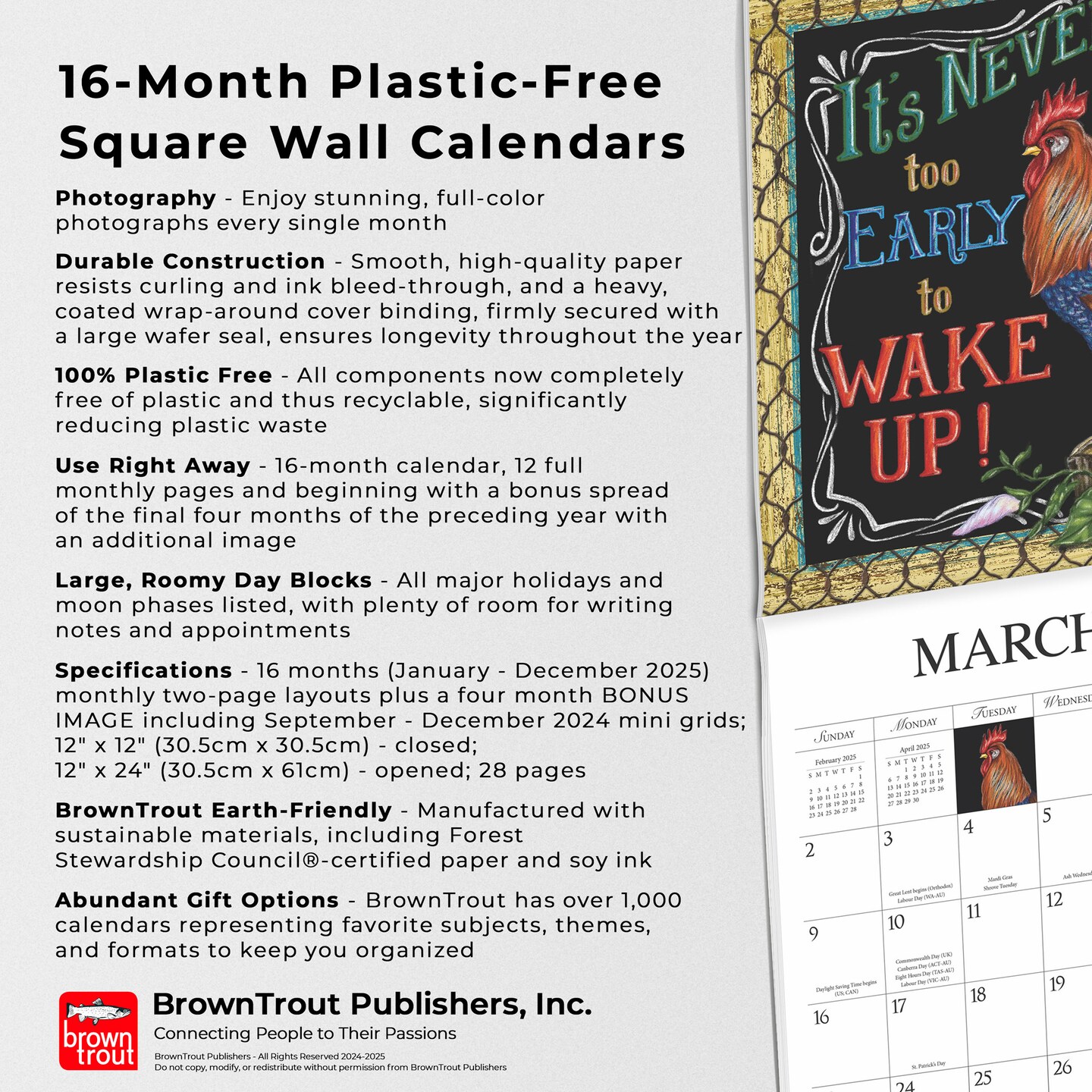 Bless This Nest | 2025 12 x 24 Inch Monthly Square Wall Calendar | Featuring the Artwork of Ninette Parisi | Plastic-Free | Hopper Studios | Chalkboard Style Artwork