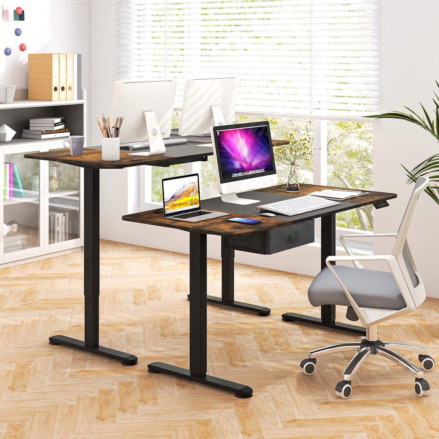 Costway Electric Standing Desk 55'' x 28'' Height Adjustable Sit Stand with USB Charging Port Natural/Black/Grey/Brown/White