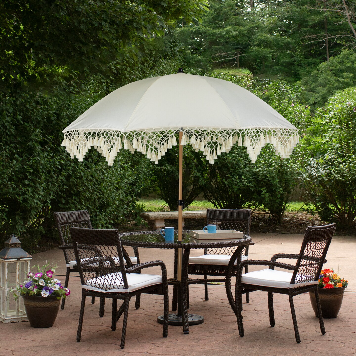 Northlight Outdoor Boho Beach Market Umbrella with Tilt - 6.5&#x27; - Cream