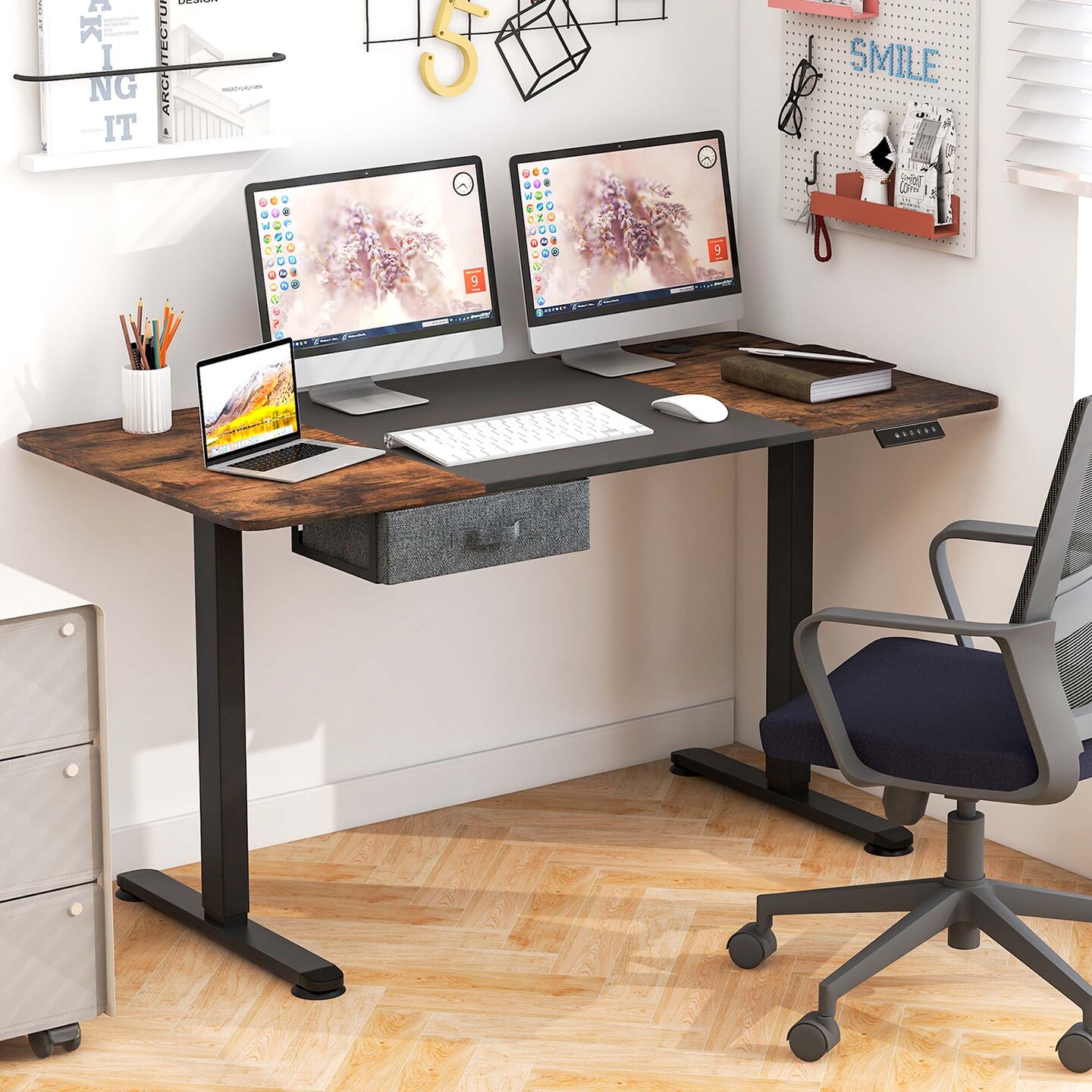 Costway Electric Standing Desk 55'' x 28'' Height Adjustable Sit Stand with USB Charging Port Natural/Black/Grey/Brown/White