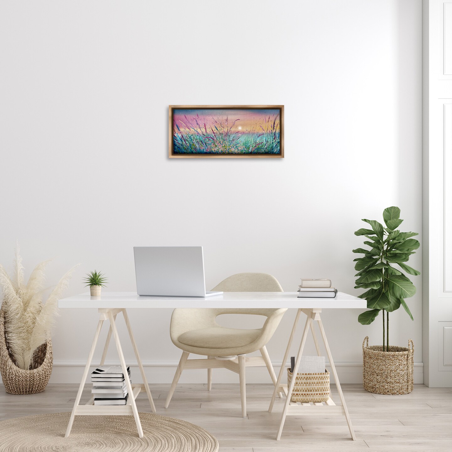 Stupell Industries Pond Reeds Sprouting at Sunset Framed Floater Canvas Wall Art