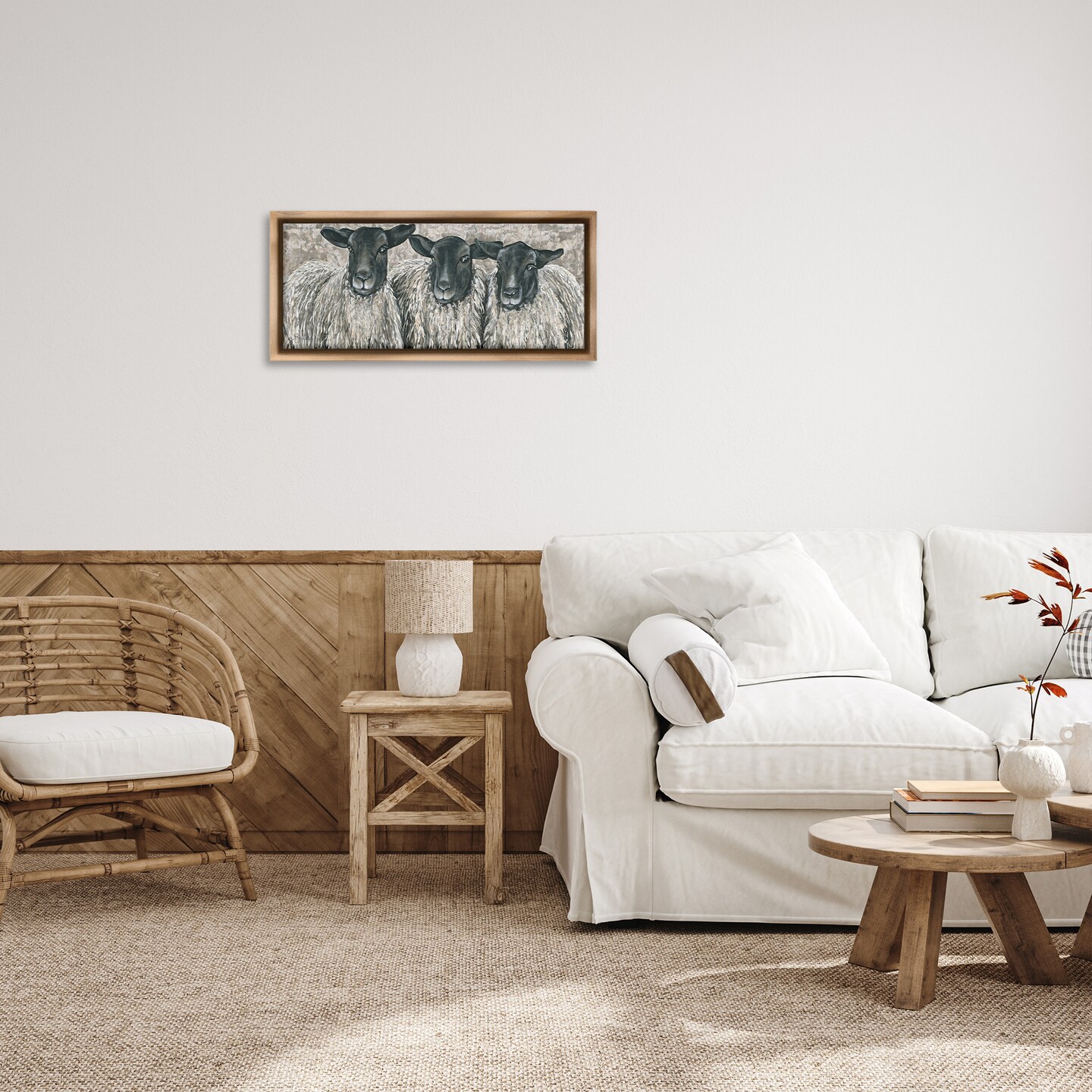 Stupell Industries Three Sheep Trio Portrait Framed Floater Canvas Wall Art