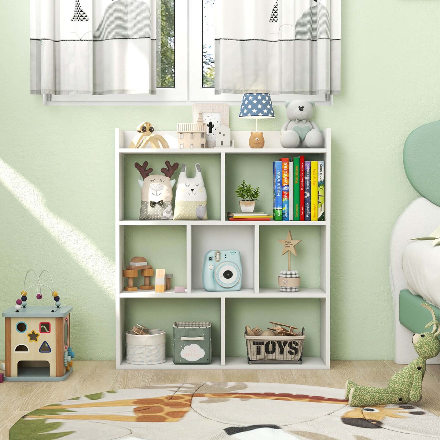 Costway 1/2 PCS 7-cube Bookcase Open Storage Shelf with Anti-tipping Kits for Living Room White/Black/Natural